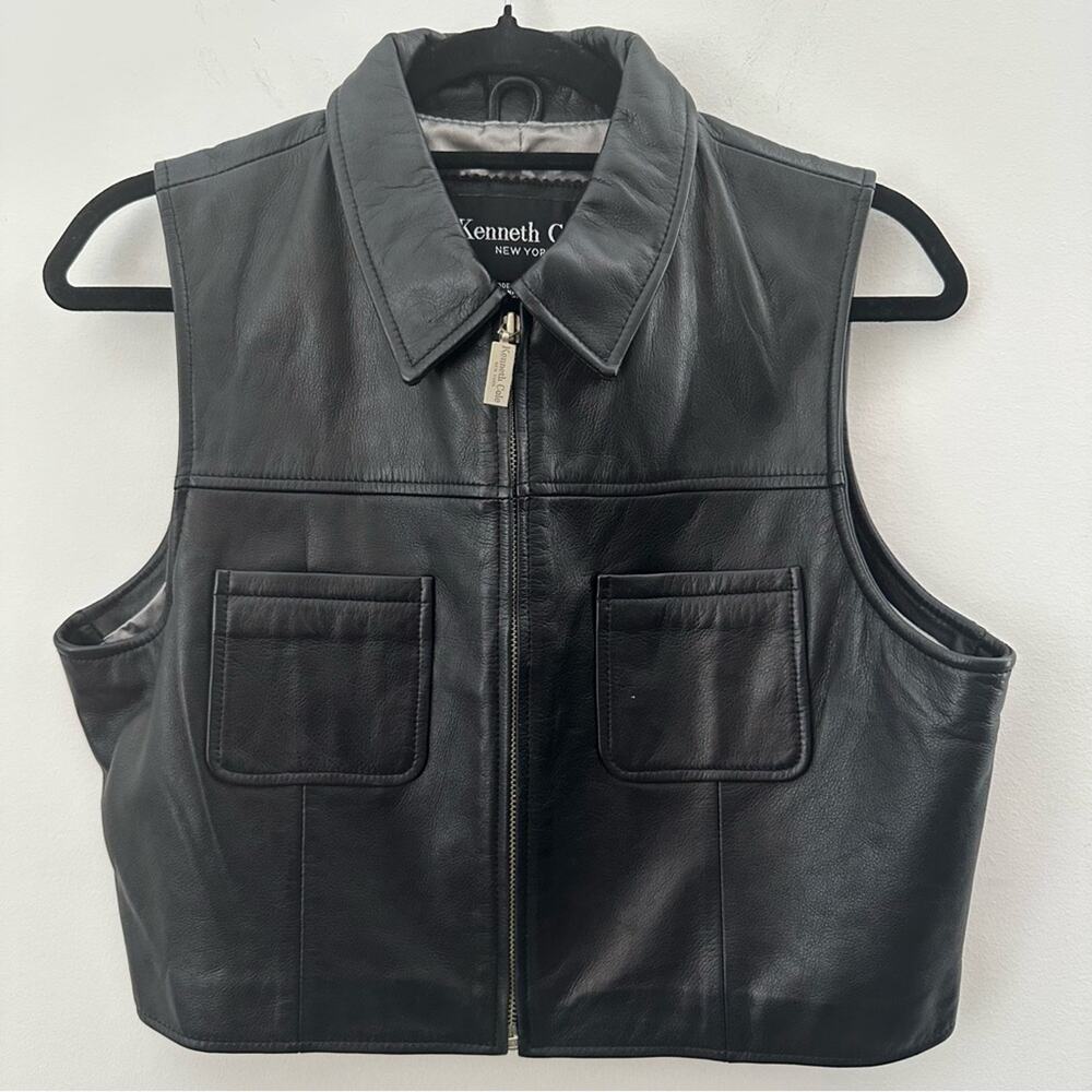 Kenneth Cole Charcoal Black Leather Vest Large